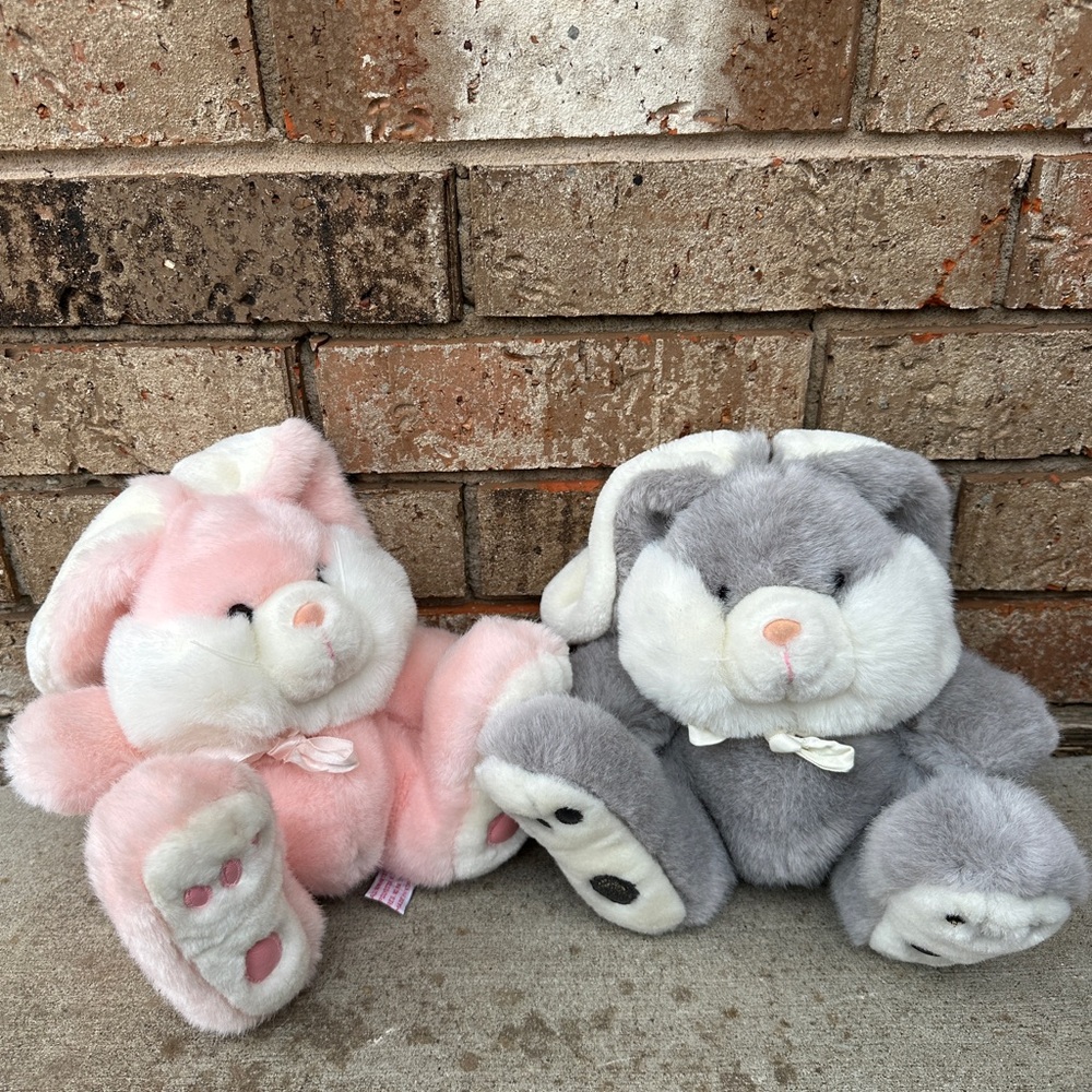Mervyn’s Vintage Easter Bunny Plush Bundle Pink Grey Sitting Stuffed Animals